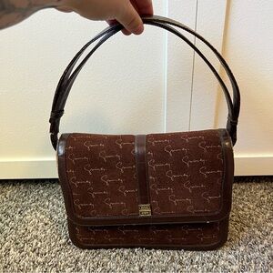 Givenchy Vintage 1970s Rare Bordeaux Script Shoulder‎ Bag Purse Made In Spain